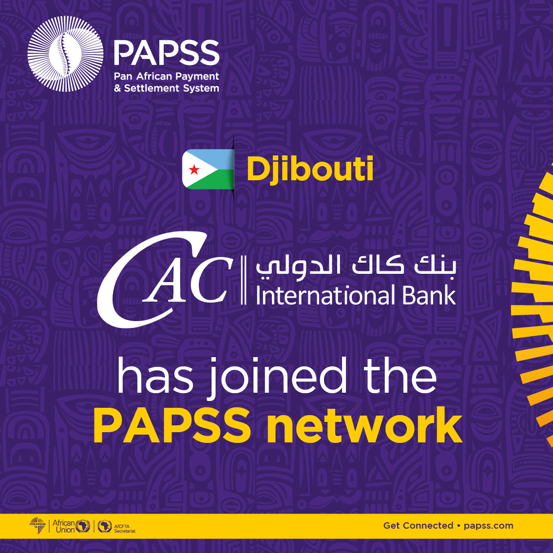 papss_africa's tweet photo. 📢 Welcome @CACIntlBank  to the PAPSS network  🇩🇯

Join us in welcoming @CACIntlBank  #Djibouti who has joined the #PAPSS Network.
The bank will soon be operational to enable seamless cross-border payments in local currency.

Stay tuned for further updates!
#PAPSSIt
#Afreximbank #AfCFTA #AfricanUnion #BorderlessAfrica #CrossBorderPayments #IntraAfricanTrade #PAPSS