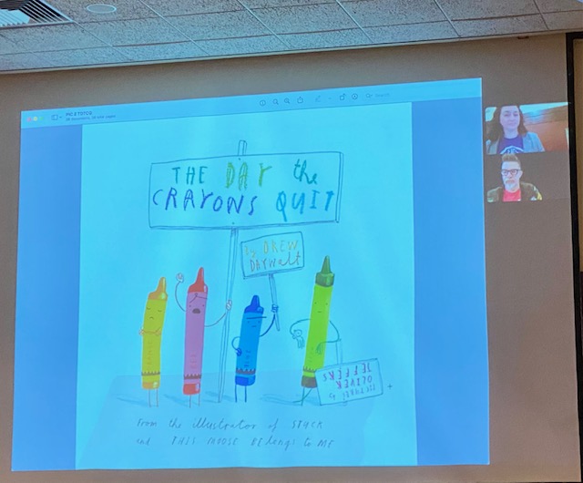 d61library's tweet photo. 🖍️🤩Famous author @DrewDaywalt zoomed with Anderson's Bookshop Children's Literature Breakfast on Saturday and shared two of his newest books with us and told us the story of how he came to write "The Day the Crayons Quit." ✏️📚#D61Learns, #ABCLB, @D61DeLay, @DarienSD61 https://t.co/1hmzYjJPLw