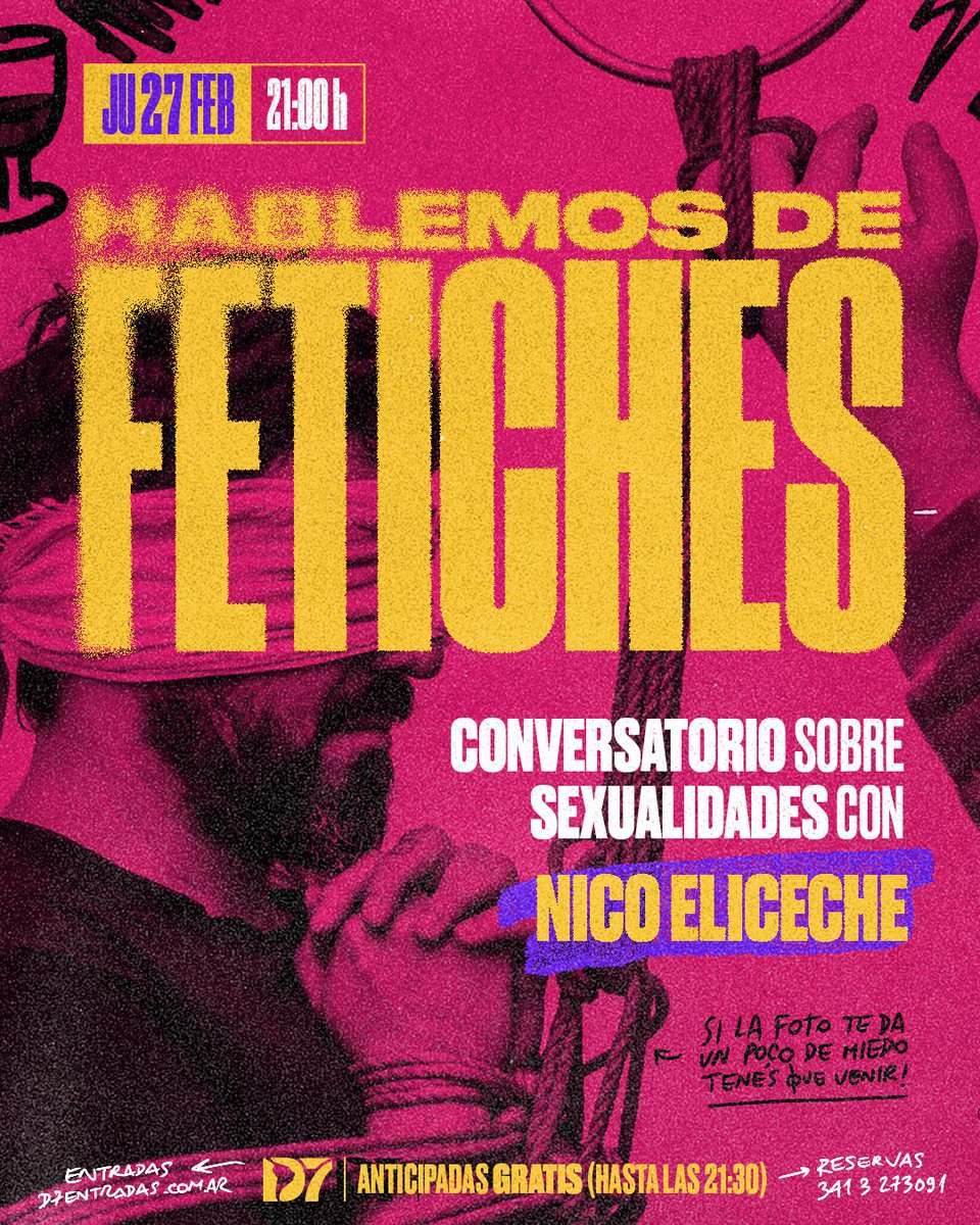 DISTRITO 7 (@distritosie7e) on Twitter photo Este jueves a las 21 hs. llega al D7 “Hablemos de fetiches”, un conversatorio sobre sexualidades. 🫦
👉🏽 Con <a href="/soynicoeliceche/">Nico Eliceche</a> como host principal, se habilitará un espacio de intercambio de experiencias, entrevistas y más. 💥
🎫 ANTICIPADAS SIN COSTO: d7entradas.com.ar
🤗 Este jueves a las 21 hs. llega al D7 “Hablemos de fetiches”, un conversatorio sobre sexualidades. 🫦
👉🏽 Con <a href="/soynicoeliceche/">Nico Eliceche</a> como host principal, se habilitará un espacio de intercambio de experiencias, entrevistas y más. 💥
🎫 ANTICIPADAS SIN COSTO: d7entradas.com.ar
🤗