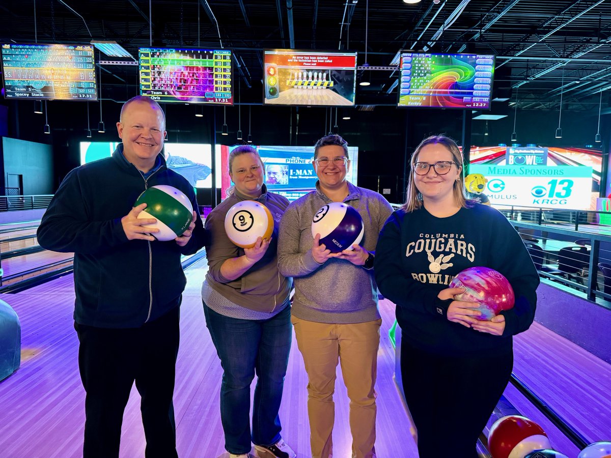 ColumbiaColg's tweet photo. Columbia College was proud to support Big Brothers Big Sisters of Central Missouri at Bowl for Kids’ Sake last Friday! Staff members Sam Fleury, Leslie Kennon, Mandy Schick, and CC bowler Kenna Schmidt hit the lanes for a great cause. 

#WeAreCC @CCCougarBowling https://t.co/1D0T6lWCj5