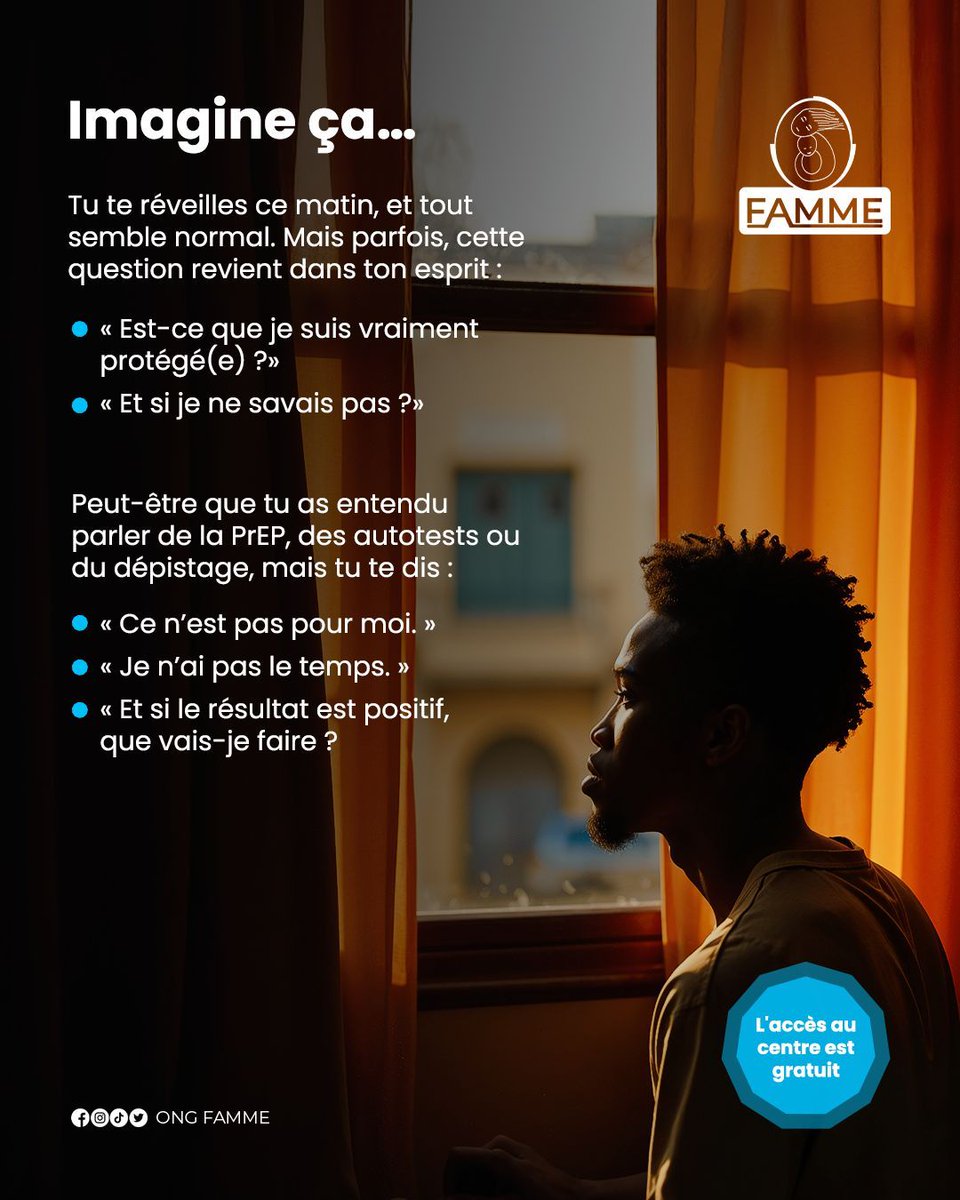 ONGFAMME's tweet photo. Est-ce que je suis vraiment protégé(e) ? Et si je ne savais pas ?
Peut-être que tu as entendu parler de la PrEP, des autotests ou du dépistage, mais tu te dis :
•« Ce n’est pas pour moi. »
•« Je n’ai pas le temps. »
•« Et si le résultat est positif, que vais-je faire ? https://t.co/osipuGg2Xq