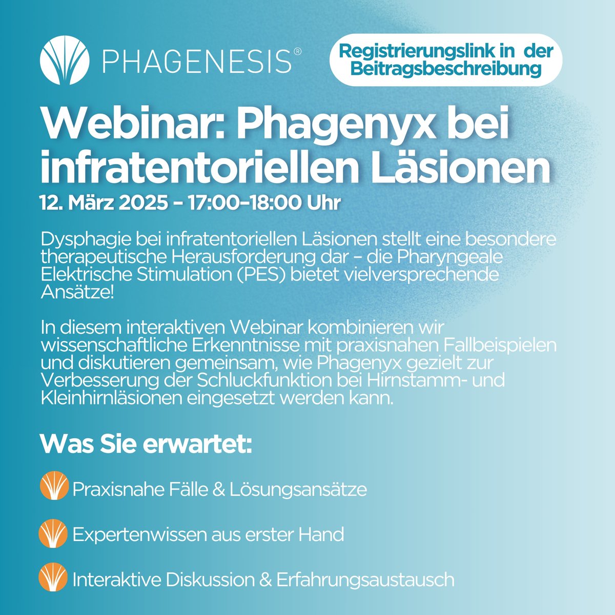 🧠🧬 Webinar: PES-Therapie bei infratentoriellen Läsionen

📅 12. März 2025 | 17:00 – 18:00 Uhr

🔗 Jetzt kostenlos anmelden: us06web.zoom.us/webinar/regist…