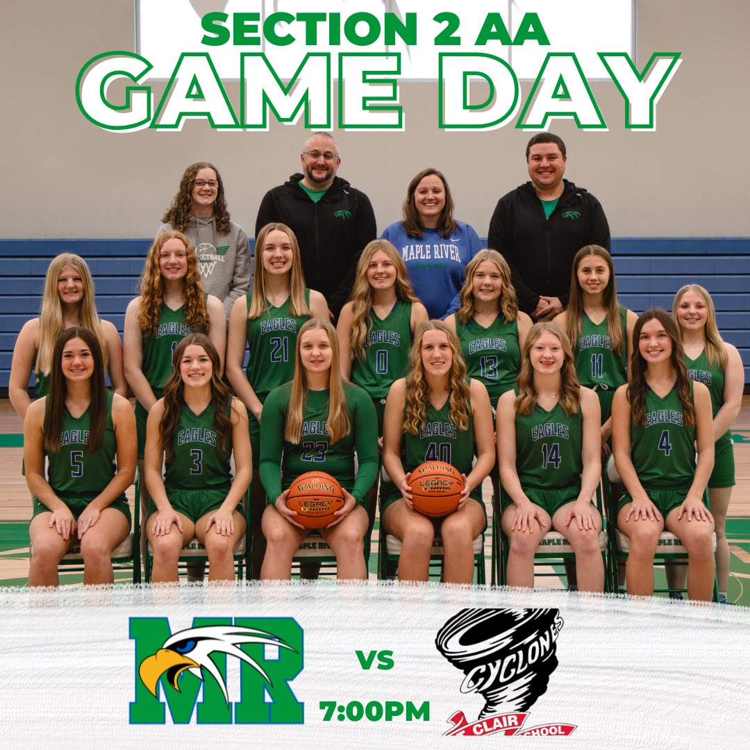 Section 2AA First Round 
🏀 vs St. Clair
📍 Mapleton, MN
⏰ 7pm
🖥️ NFHS Network