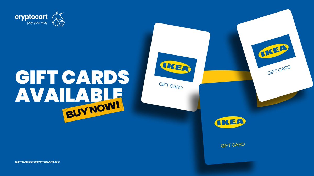 CryptoCartCC's tweet image. 🏡 Upgrade your space with @IKEA!
From furniture to home décor, shop with CryptoCart gift cards, pay in crypto, and save up to 10%!
🔗 giftcards.cryptocart.cc
#CryptoCart #IKEA #HomeMakeover #CCV2