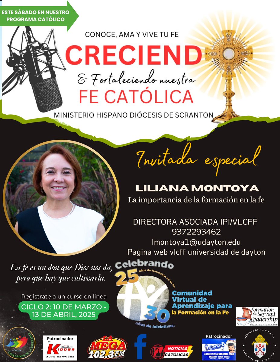 ¡Nuestra Directora Asociada, Liliana Montoya, fue entrevistada en la radio! 📻🙌 Gracias, <a href="/DioceseOfScr/">Diocese of Scranton</a> !
Escuche aquí:
facebook.com/61563747031503…
#radio #FeCatólica #Ministerio #Hispano