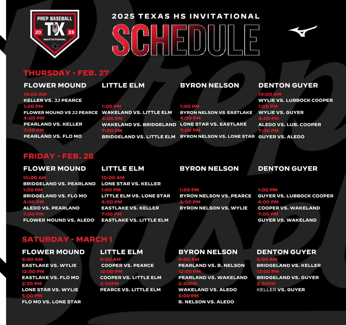 Prep Baseball Texas (@prepbaseball_tx) on Twitter photo π¨ππππ ππ«ππ© πππ¬ππππ₯π₯ πππ±ππ¬ ππ ππ§π―π’ππππ’π¨π§ππ₯π¨
Updated Schedule for this weekend's tournament. 4 sites, 14 teams and a lot of big matchups of teams that will be making a run in the playoffs. <a href="/prepbaseball/">Prep Baseball</a>
<a href="/PBRGowins/">Brandon Gowins</a> | <a href="/ShooterHunt/">Shooter Hunt</a> π¨ππππ ππ«ππ© πππ¬ππππ₯π₯ πππ±ππ¬ ππ ππ§π―π’ππππ’π¨π§ππ₯π¨
Updated Schedule for this weekend's tournament. 4 sites, 14 teams and a lot of big matchups of teams that will be making a run in the playoffs. <a href="/prepbaseball/">Prep Baseball</a>
<a href="/PBRGowins/">Brandon Gowins</a> | <a href="/ShooterHunt/">Shooter Hunt</a>