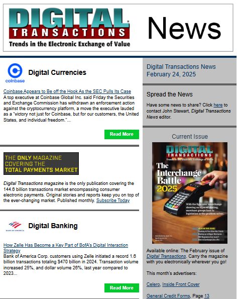 DTPaymentNews's tweet photo. Today's Digital Transactions News: Coinbase Off the Hook; BofA Zelle Volume up 25%; Fold Enters Public Trading
Click to read: https://t.co/Fc2Zy00OQG 
#payments #Coinbase #SEC #lawsuit #cryptocurrency #BankofAmerica #Zelle #P2Ppayments #Fold #stockmarket #EarlyWarningServices https://t.co/pqeWDk9PsA