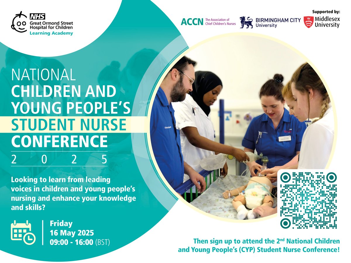 Are you an undergraduate student nurse on a UK CYP nursing course or dual field nursing student? Then sign up to attend the 2nd National CYP Student Nurse Conference on 16 May! 

Find out more here: gosh.nhs.uk/learning/gosh-…