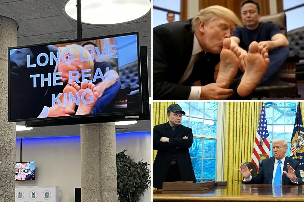 Hackers play video of Trump kissing Elon Musk’s feet on cafeteria screens at HUD headquarters: ‘LONG LIVE THE REAL KING’ trib.al/1kBPOYg