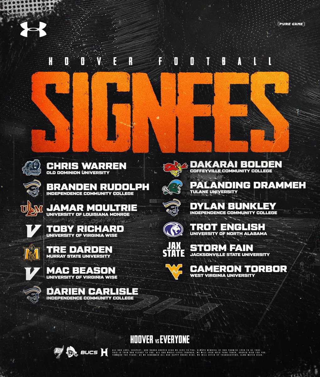 Hoover Bucs Football (@bucsfootball) on Twitter photo Help us congratulate our 2025 signees as they prepare for their next chapter. Once a Buc, always a Buc! Go Bucs! #salisup #connected <a href="/coachCEnglish/">Coach English</a> 🏴☠️🧡🖤🏴☠️ Help us congratulate our 2025 signees as they prepare for their next chapter. Once a Buc, always a Buc! Go Bucs! #salisup #connected <a href="/coachCEnglish/">Coach English</a> 🏴☠️🧡🖤🏴☠️