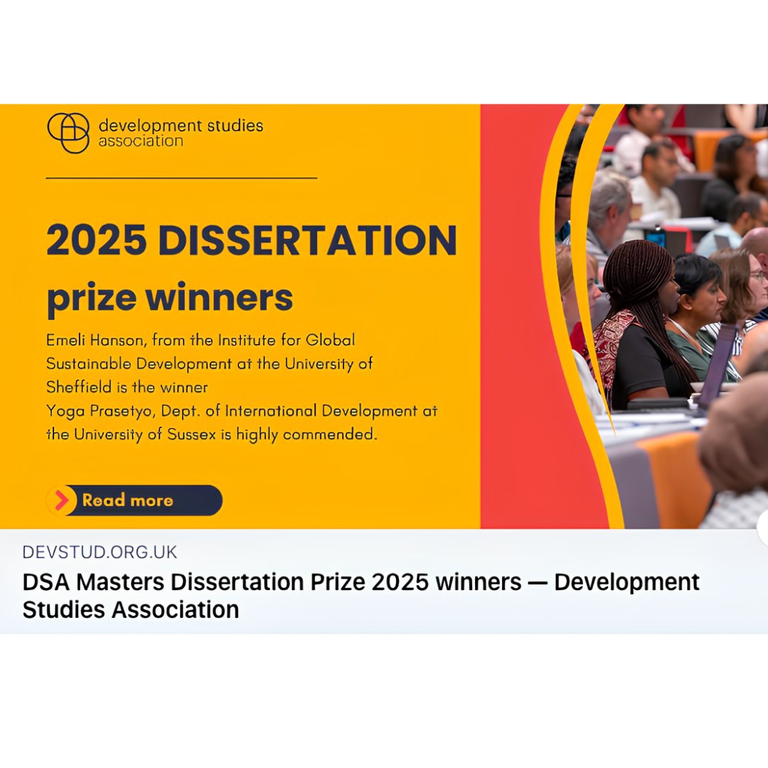 Chuffed to share that my dissertation won this year's Development Studies Association (DSA) Master's Dissertation Prize (runner-up). Read more here: lnkd.in/eExWVApC