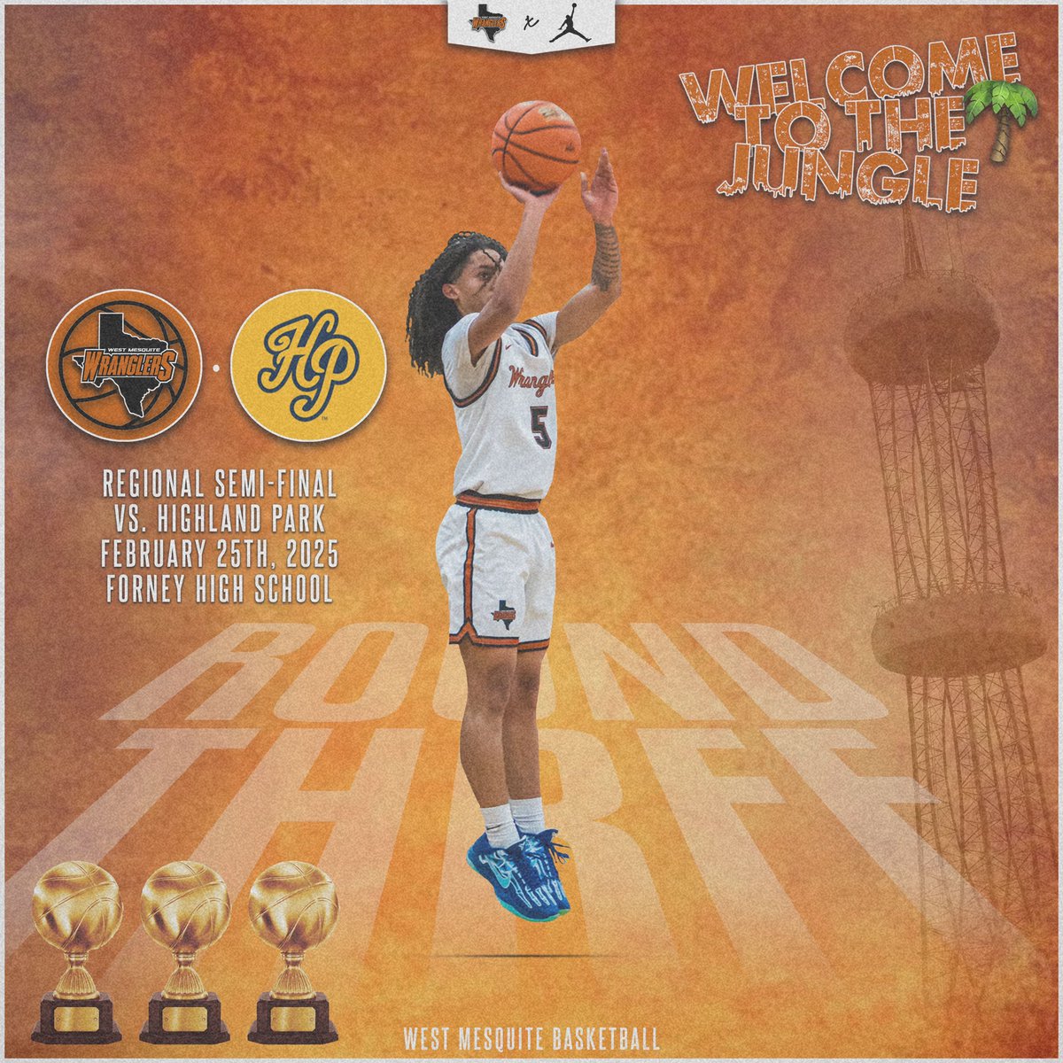🏀 UIL Regional Semi-Finals - Round 3 🏀

📅: 2.25.25

🆚: Highland Park

📍: at Forney HS

⌚️: 7 PM

#JungleWestHoops🌴