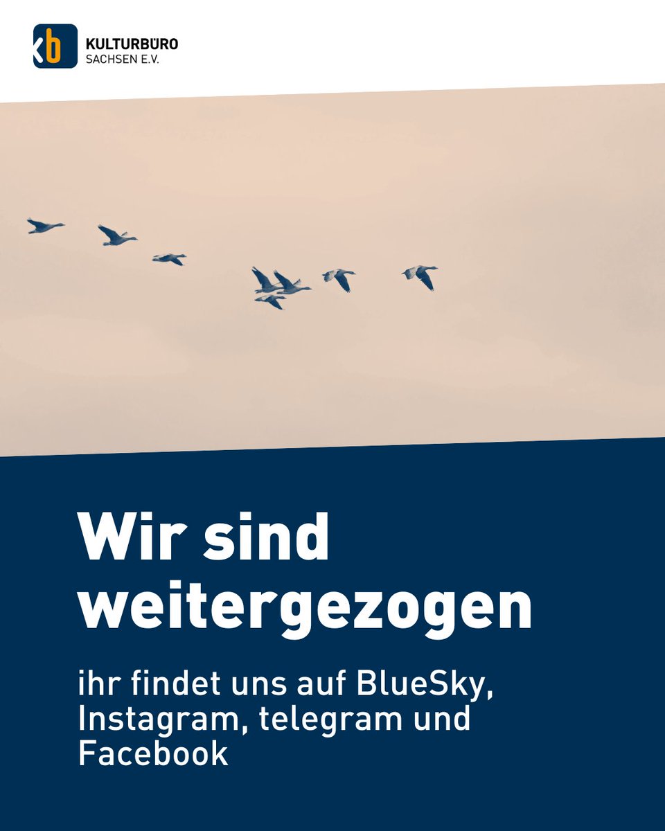 Wir sind weitergezogen und haben uns in Gefilden mit angenehmerem Klima niedergelassen:

ihr findet uns auf:

Bluesky: bsky.app/profile/kbsach…

Instagram: instagram.com/kbsachsen/

Facebook: facebook.com/kulturbuero.sa…

Telegram: t.me/KulturbueroSac…

⬇️