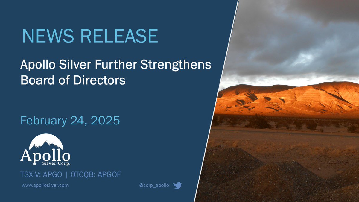 Apollo Silver welcomes Jackie Przybylowski to its Board of Directors

#Silver #JuniorMining #California #Mexico #Chihuahua $APGO $APGOF

apollosilver.com/apollo-silver-…