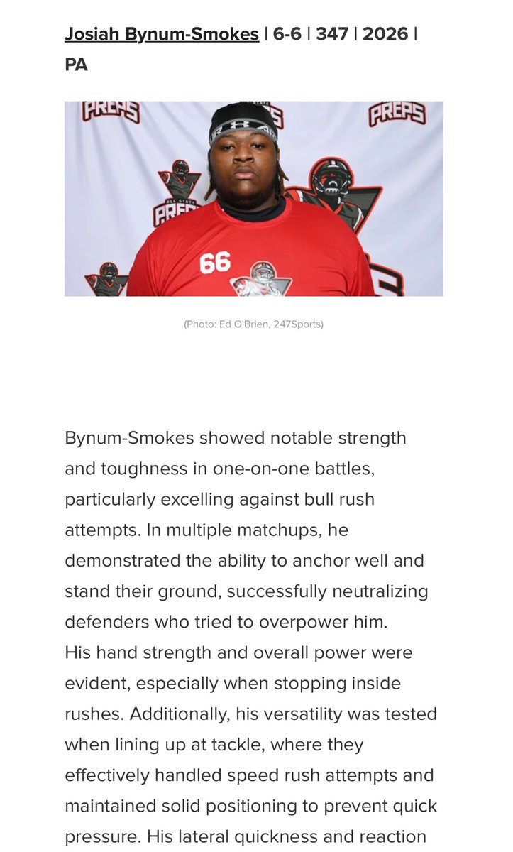 BLESSED to be recognized, Thanks for the article. @Preps_247 <a href="/247Sports/">247Sports</a> <a href="/EdOBrienCFB/">EdOBrien247</a> <a href="/CoachShawCHS/">Dennis Shaw</a> <a href="/exit6football/">Chester High Clippers</a>