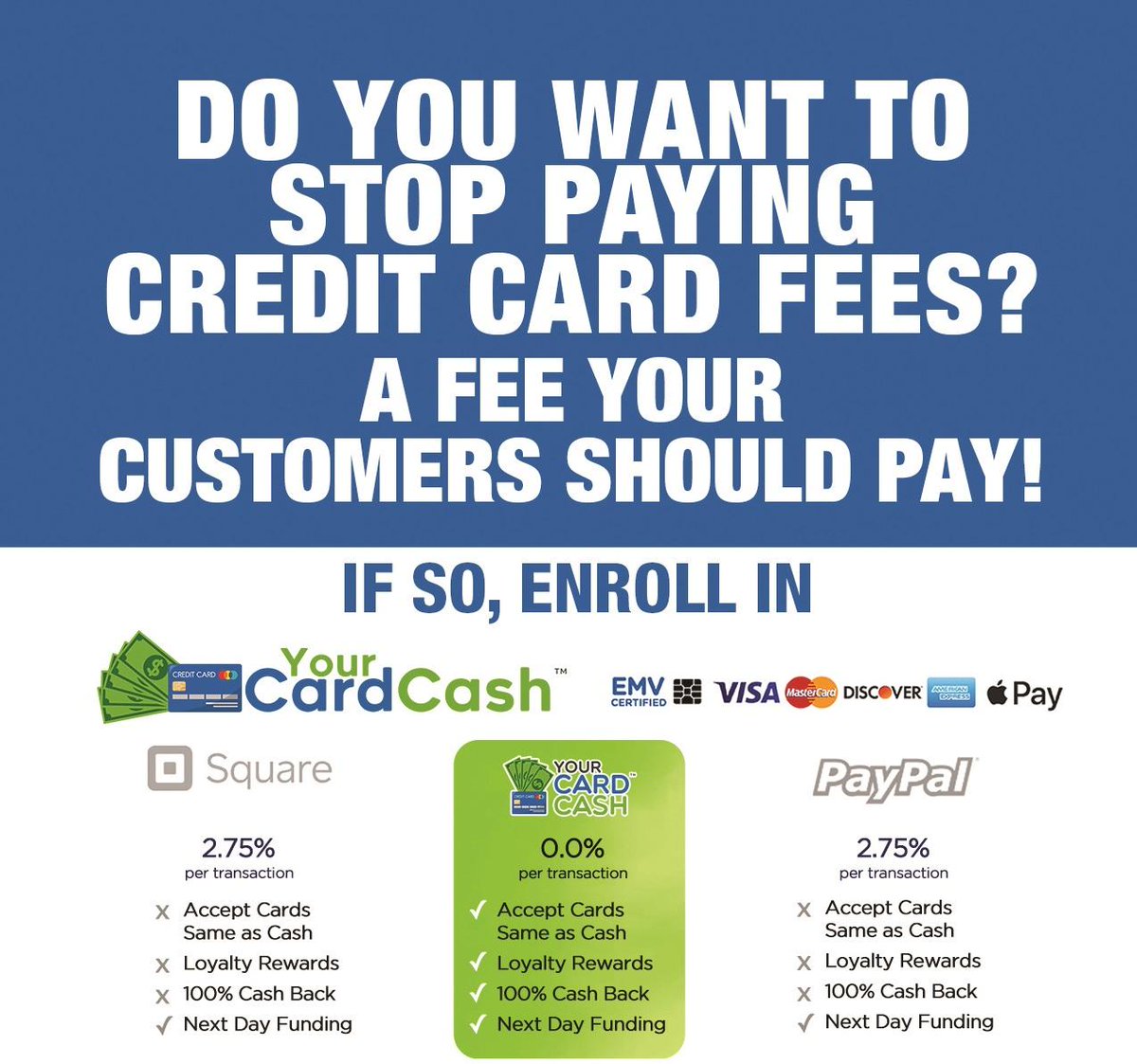 YourCardCash's tweet photo. The Future of Credit Card Processing is Here! Your Card Cash™ is the fastest growing way of accepting credit and debit cards while eliminating up to 100% of your processing costs!

Visit online at https://t.co/dBpSxi9EWv, call us at 877-533-3433, or Email us at support@yourca... https://t.co/OsbhLflGaA