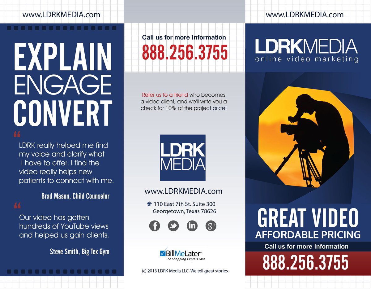 kaleabdesign's tweet photo. Creative trifold brochure design for online advertising company in #Georgetown #texas. #Marketing #Advertising #video https://t.co/zmxcfWjudG