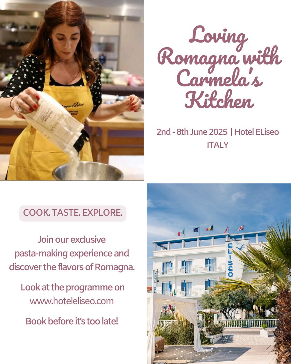 Exciting news! This June, I’ll be heading to beautiful Bellaria Igea Marina for Loving Romagna with <a href="/carmela_kitchen/">Carmela Sophia Sereno</a> &amp; I’d love for you to join me!
June 2nd to 8th, immersed in the heart of Romagna’s food culture, learning from <a href="/HotelEliseo_/">Hotel Eliseo</a> 
for info: hoteleliseo.com/en/offerte-bel…