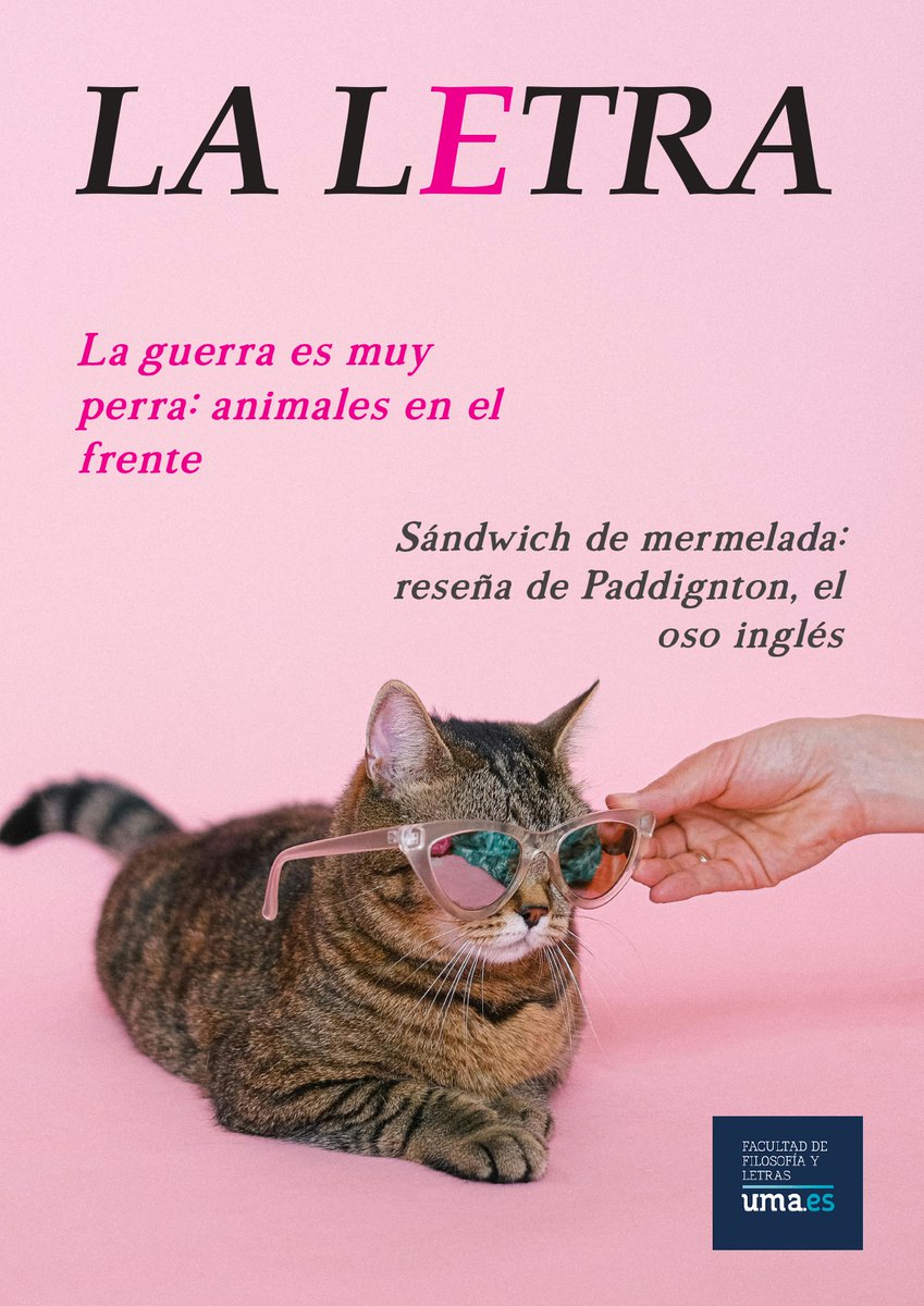 Publicado el nuevo nº de LA LETRA, la revista cultural multidisciplinar confeccionada por estudiantes de <a href="/LetrasUma/">Filosofía y Letras</a> que en esta ocasión está dedicado a los animales.
Lo tenéis en u.uma.es/f1R/
Números anteriores: u.uma.es/c7u/
@ConsejoEFFYL <a href="/phylosgou/">φίλοσγοϋ</a> <a href="/InfoUMA/">Universidad de Málaga</a>