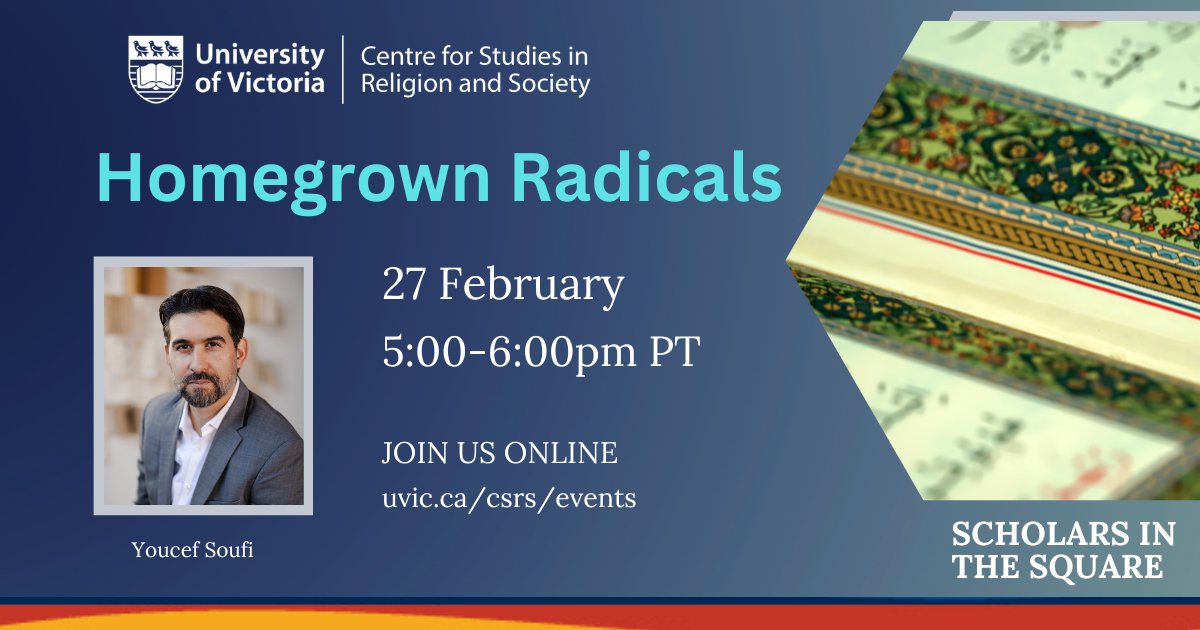 An exciting week: Scholars in the Square welcomes lecturer Youcef Soufi (UManitoba) and guest dialogue partner Amar Amarasingam (Queen's U). Join us in person or online.