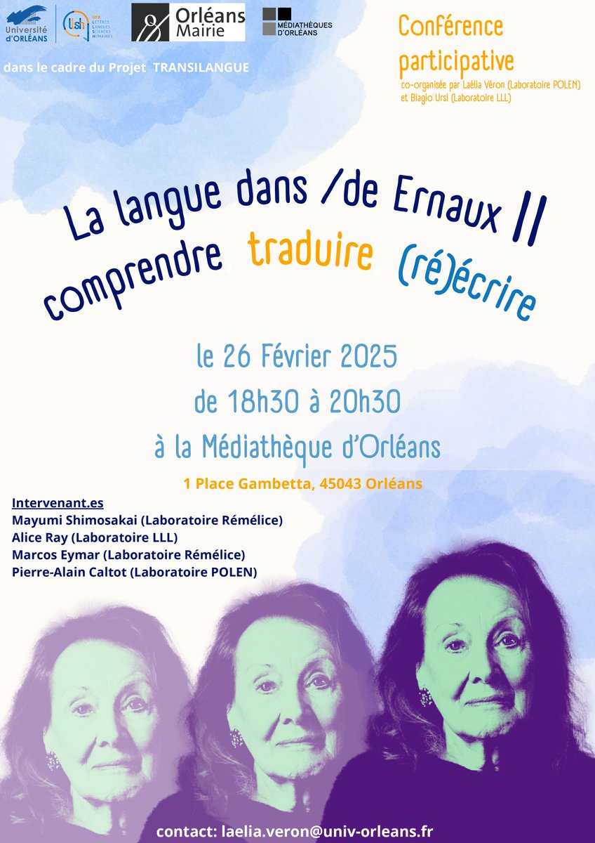 Laelia_Ve's tweet image. Saisir le #style par la #traduction : l'exemple d'Annie Ernaux! 
Conférence polyphonique et participative, ce mercredi 26 février @Univ_Orleans ⬇️⬇️⬇️