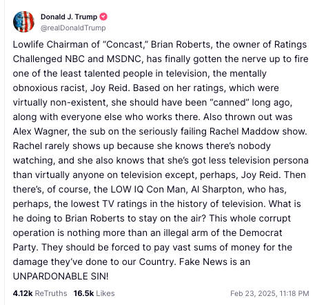 danpfeiffer's tweet photo. Trump declaring that MSNBC is "illegal" because they are insufficiently supportive right after appointing a close political ally with a history of aggressive attacks on the press is something that shouldn't be so easily dismissed. https://t.co/cNFaIGXEcI