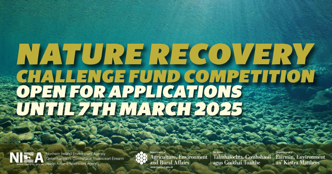 DAERA (@daera_ni) on Twitter photo 📢Nature Recovery Challenge Fund now open!
🟢Councils & voluntary orgs apply now!
🟢Focus: Nature Recovery such as Nature Recovery Networks, Species Recovery Networks & 30x30 Projects
👉Max funding will be 80% project cost
🗓️Closes 7 Mar 2025
🔗daera-ni.gov.uk/articles/natur… <a href="/belfastcc/">Belfast City Council</a> 📢Nature Recovery Challenge Fund now open!
🟢Councils & voluntary orgs apply now!
🟢Focus: Nature Recovery such as Nature Recovery Networks, Species Recovery Networks & 30x30 Projects
👉Max funding will be 80% project cost
🗓️Closes 7 Mar 2025
🔗daera-ni.gov.uk/articles/natur… <a href="/belfastcc/">Belfast City Council</a>