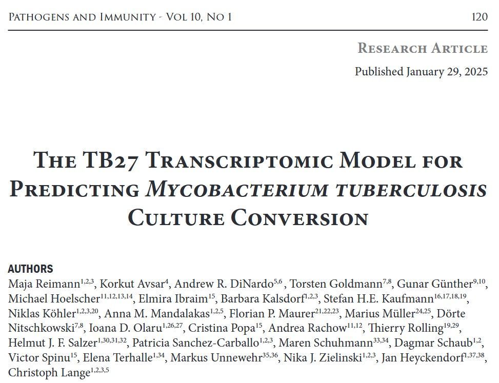 paijournal's tweet image. Recently published in P&I: "The TB27 Transcriptomic Model for Predicting Mycobacterium tuberculosis Culture Conversion" from Reimann and colleagues. Read the full article here: buff.ly/3QyZEAk #TB #SystemsBiology