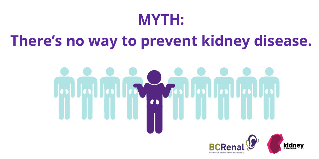MYTH: There's no way to prevent #KidneyDisease. 
REALITY: Genetic and lifestyle factors can increase your risk of kidney disease. A healthy diet and regular exercise reduces it. Take our free kidney health check to learn more: kidneyhealthcheck.ca

#KidneyCare #KidneyHealth