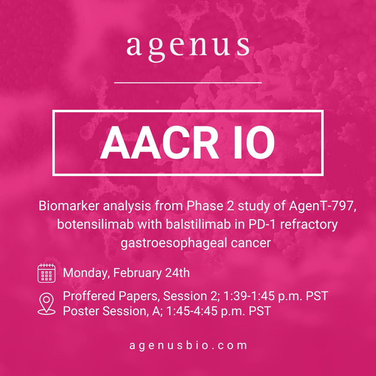 Agenus (@agenus_bio) on Twitter photo Join us today at #AACRIO25. We’re presenting new translational data from the ongoing Ph2 study in refractory #GastricCancer, evaluating BOT/BAL in combination with chemotherapy & <a href="/MiNK_iNKT/">MiNK Therapeutics</a> allo-iNKTs (agenT-797).
Learn more and view presentation details: bit.ly/4bcfqun Join us today at #AACRIO25. We’re presenting new translational data from the ongoing Ph2 study in refractory #GastricCancer, evaluating BOT/BAL in combination with chemotherapy & <a href="/MiNK_iNKT/">MiNK Therapeutics</a> allo-iNKTs (agenT-797).
Learn more and view presentation details: bit.ly/4bcfqun
