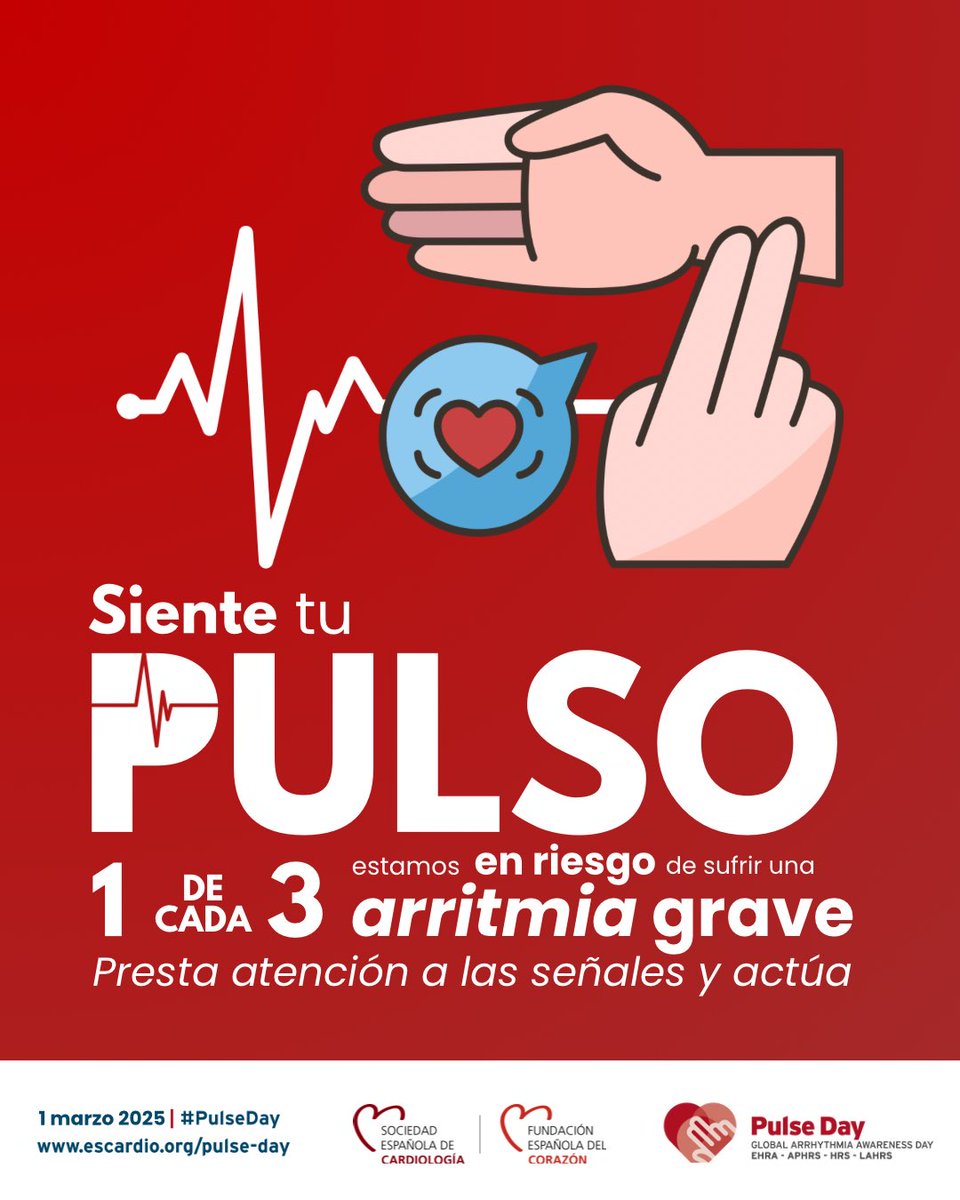🗓️El próximo 1 de marzo nos unimos al #PulseDay 

➡️La Sociedad Española de Cardiología (SEC), a través de la Asociación del Ritmo Cardiaco, y la Fundación Española del Corazón (FEC), con el apoyo de su organización de Asociaciones de Pacientes FEC, se suman a esta iniciativa