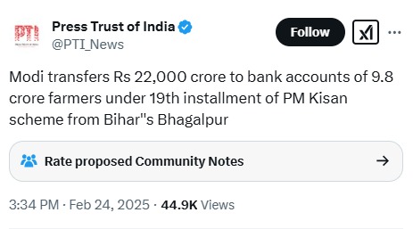 The richest politician in the country, Narendra Modi has gotten into Philanthropy. He transferred 22,000 Cr from his personal wealth to the benefit of 9.8 Cr farmers of India. Such a wonderful gesture!