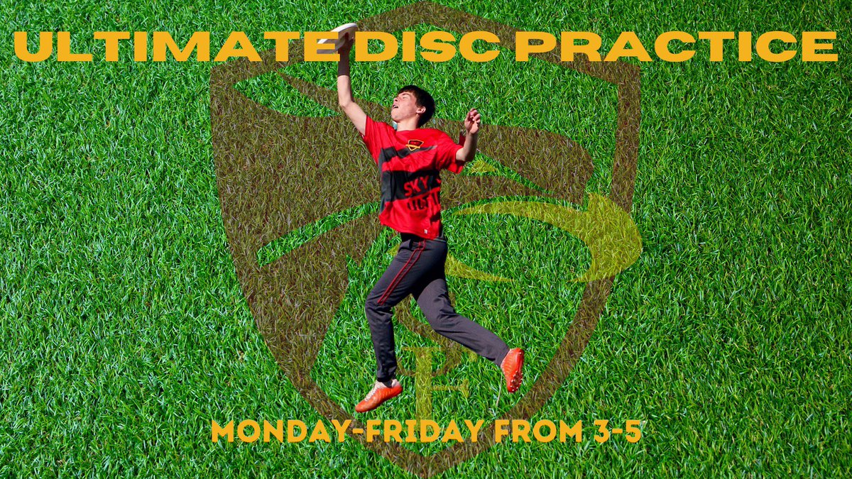 Hey Falcons! 
Ultimate Disc season is beginning 🥏
Show up to practices Monday through Friday from 3-5 after school, and email Mr. Scott for more information!! ❤️💛