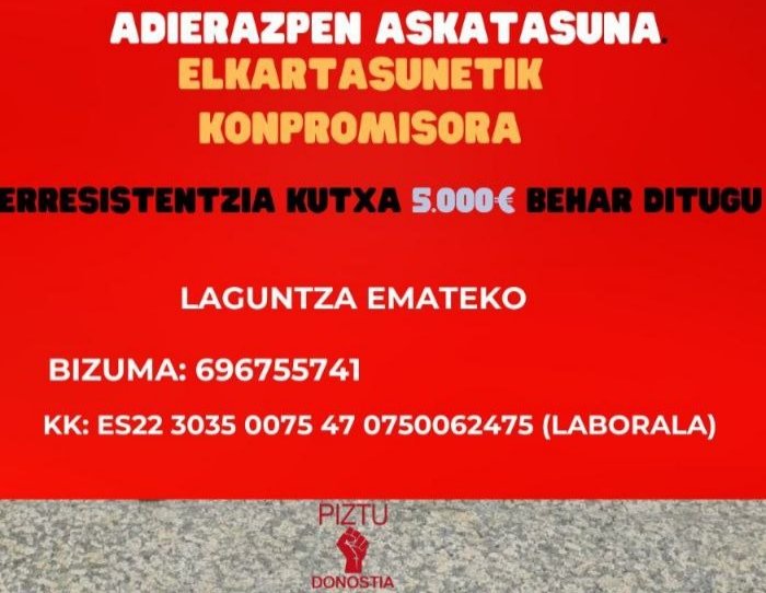 GUZTION LAGUNTZA BEHARKO DUGU!

Milesker dagoeneko zuen ekarpena egin duzuen guztioi.

LAGUNDU MEZUA ZABALTZEN.