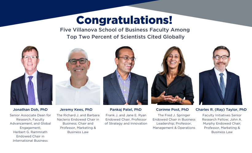 VSB recognizes five distinguished faculty among the top 2% of globally cited scientists in an annual analysis by Stanford University. Congratulations to Dr. Jonathan Doh, Dr. Jeremy Kees, Dr. Pankaj Patel, Dr. Corinne Post and Dr. Charles “Ray” Taylor!

bit.ly/3D9RqLD