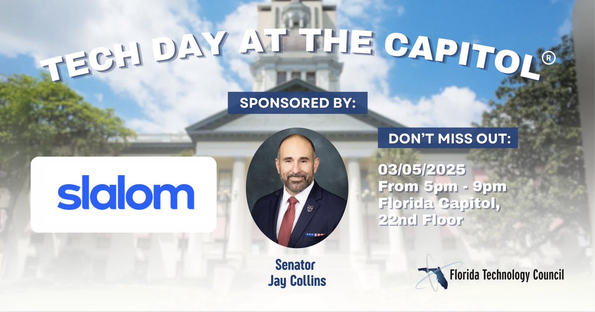 James.Taylor (@fltechcouncil) on Twitter photo We are proud to announce that Senator <a href="/JayCollinsFL/">Jay Collins</a> is officially a Senate sponsor of Tech Day at the Capitol®!
Senator Collins has been a strong advocate for innovation, technology, and the future of Florida’s workforce. His support helps drive important conversations between We are proud to announce that Senator <a href="/JayCollinsFL/">Jay Collins</a> is officially a Senate sponsor of Tech Day at the Capitol®!
Senator Collins has been a strong advocate for innovation, technology, and the future of Florida’s workforce. His support helps drive important conversations between