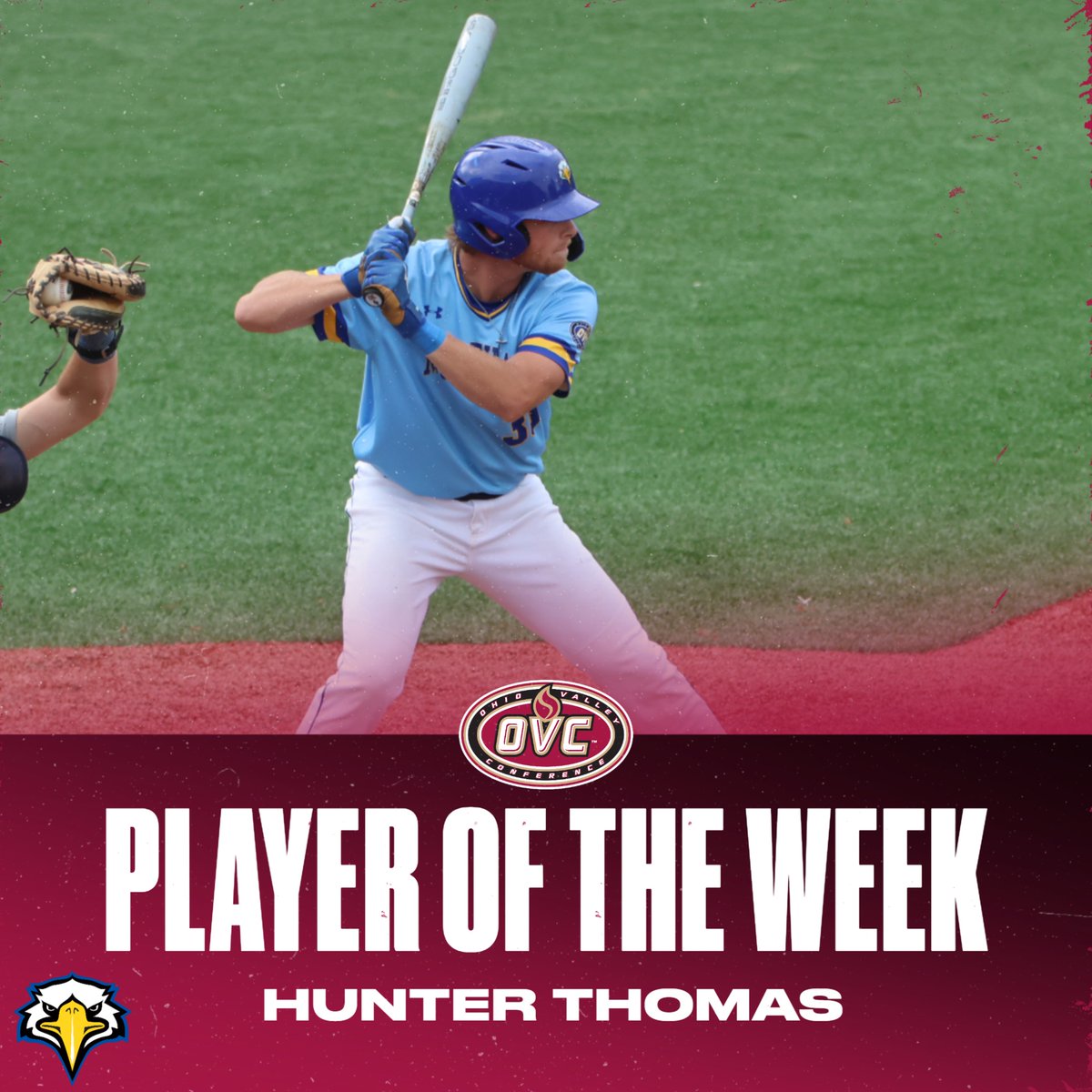 𝗢𝗩𝗖 𝗕𝗮𝘀𝗲𝗯𝗮𝗹𝗹 ⚾ 𝗣𝗹𝗮𝘆𝗲𝗿 𝗼𝗳 𝘁𝗵𝗲 𝗪𝗲𝗲𝗸
<a href="/MSUEaglesBsball/">Morehead State Baseball</a> catcher Hunter Thomas (<a href="/hthomas3232/">Hunter</a>)

• Hit .400 (6-15) with 6 runs, 3 HR, 6 RBI and a 1.333 slugging percentage in 4 games

#OVCit | #SkoEags