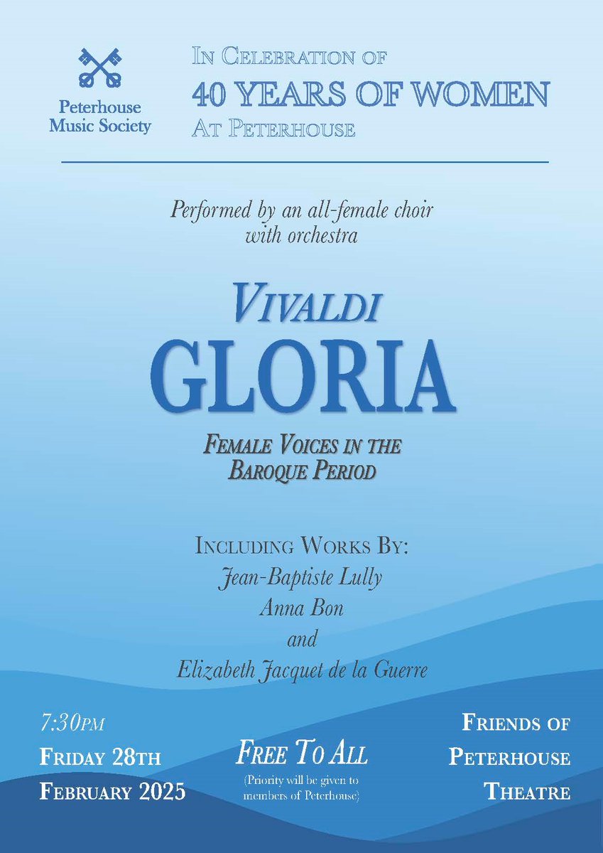 PeterhouseChoir's tweet image. On Friday @phousemusicsoc is celebrating 40 years of women at @Peterhouse_Cam with our term concert:
#Vivaldi Gloria: female voices in the Baroque period
Join us on Friday 28 Feb at 7:30 in the Peterhouse Theatre