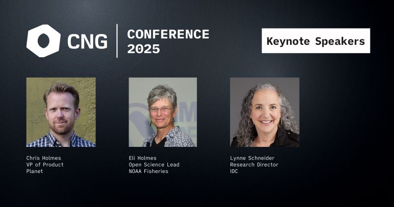 CNG (@cloudnativegeo) on Twitter photo Introducing the keynote speakers headlining the CNG Conference 2025, happening April 30 - May 2 at Snowbird, Utah
▪️ <a href="/opencholmes/">Chris Holmes</a>, VP of Product at <a href="/planet/">Planet</a>
▪️ Eli Holmes, Open Science Lead at <a href="/NOAA/">NOAA</a> Fisheries
▪️ <a href="/Schneider_ly/">Lynne Schneider</a>, Research Director at <a href="/IDC/">IDC</a>
🔗 2025-ut.cloudnativegeo.org Introducing the keynote speakers headlining the CNG Conference 2025, happening April 30 - May 2 at Snowbird, Utah
▪️ <a href="/opencholmes/">Chris Holmes</a>, VP of Product at <a href="/planet/">Planet</a>
▪️ Eli Holmes, Open Science Lead at <a href="/NOAA/">NOAA</a> Fisheries
▪️ <a href="/Schneider_ly/">Lynne Schneider</a>, Research Director at <a href="/IDC/">IDC</a>
🔗 2025-ut.cloudnativegeo.org