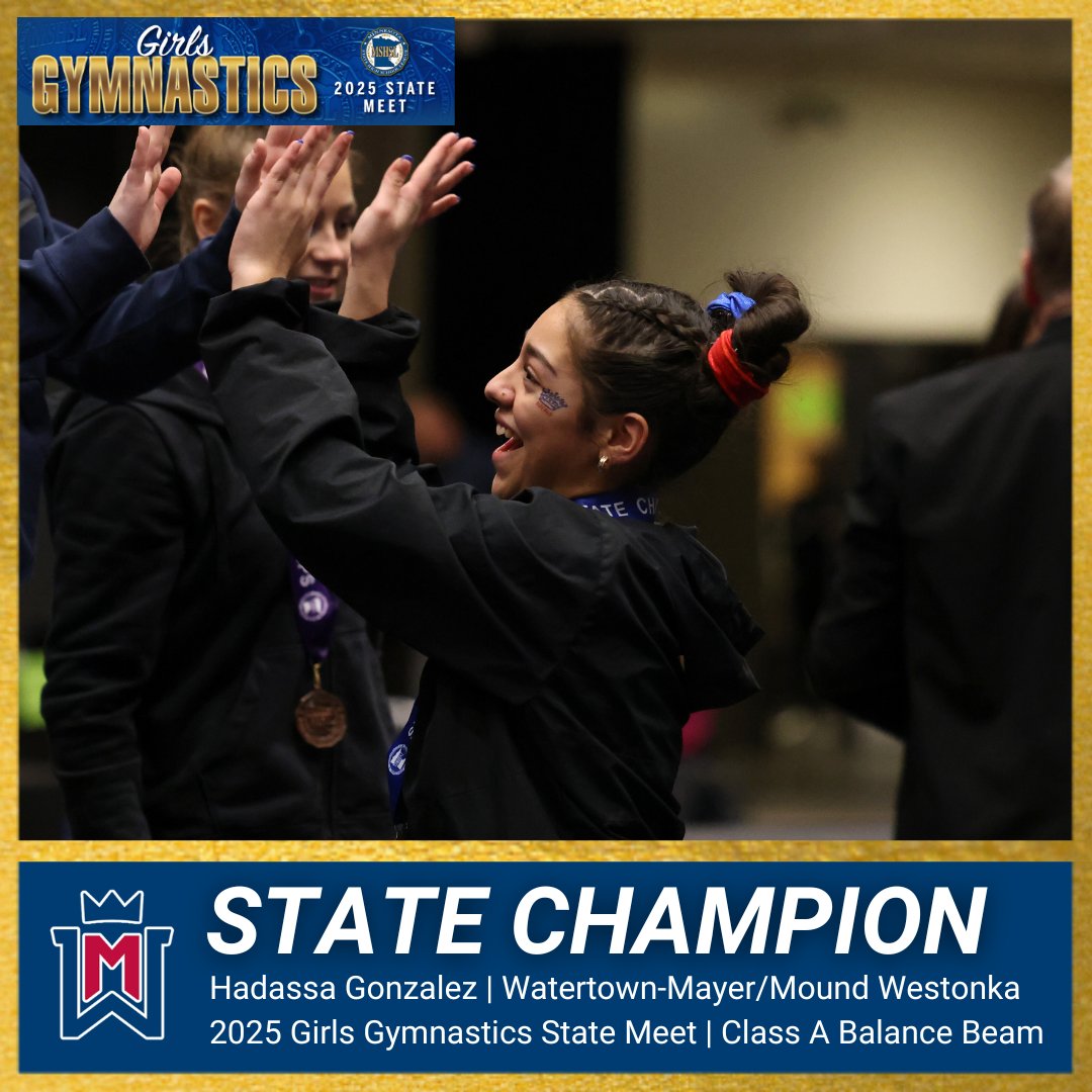 MSHSL's tweet photo. 🥇🥇🥇 Lauren Hansen, Monticello | All-Around, Floor Exercise, Uneven Bars

🥇 Maggie Schander, Detroit Lakes | Vault

🥇 Hadassa Gonzalez, Watertown-Mayer/Mound Westonka | Balance Beam https://t.co/RfGSplgeQY