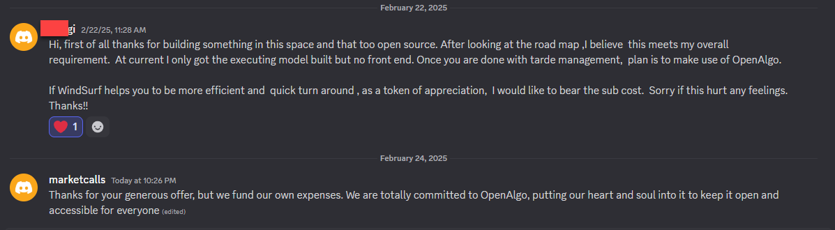 openalgoHQ's tweet image. A big shoutout to our amazing community for the support &amp;amp; appreciation! 🙌 

Your encouragement keeps us motivated to build OpenAlgo as a free &amp;amp; accessible solution for all traders.

✨ We&apos;re committed to keeping it open for everyone!

#OpenAlgo #opensource #tradingtech