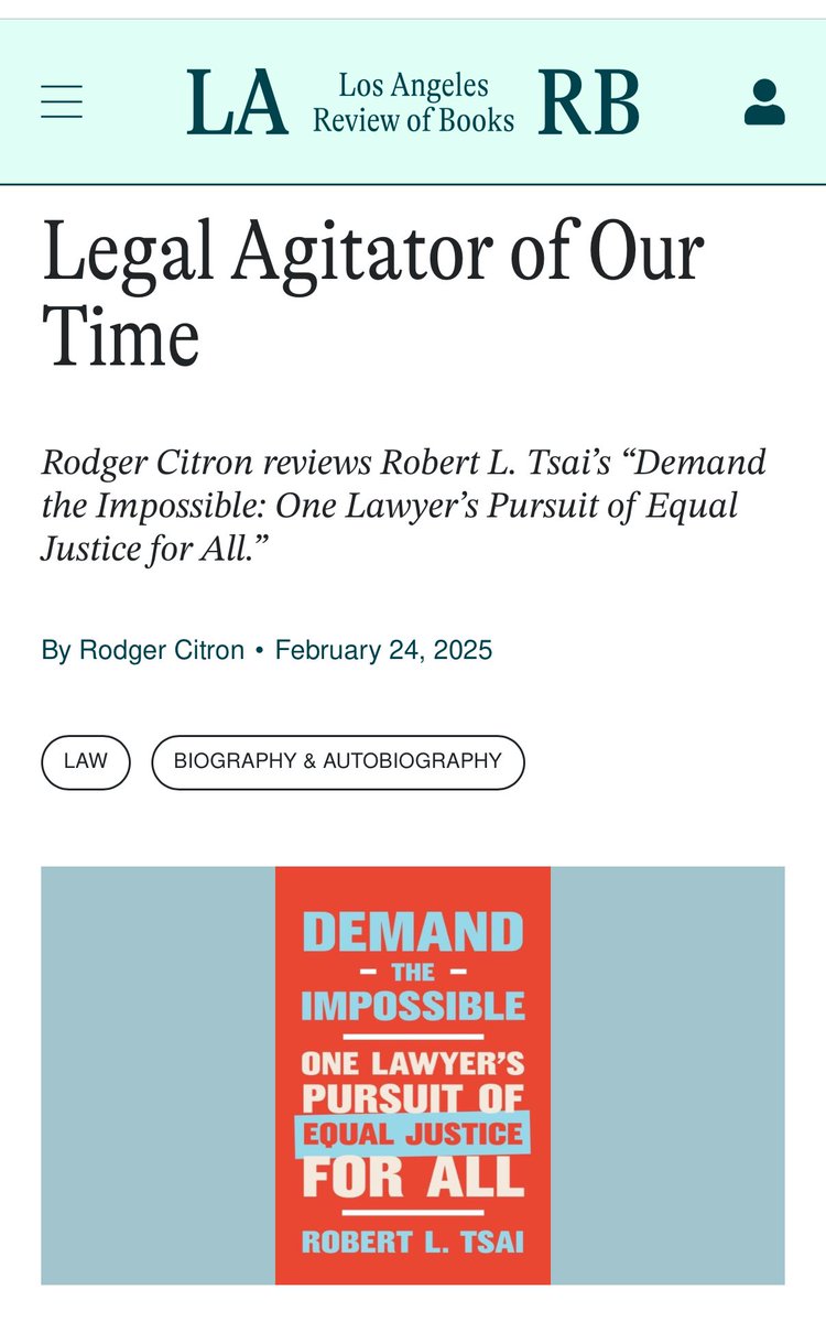Rᴏʙᴇʀᴛ L. Tsᴀɪ (@robertltsai) on Twitter photo Grateful for this review of #DemandTheImpossible by <a href="/CitronRodger/">Rodger Citron</a> for <a href="/LAReviewofBooks/">Los Angeles Review of Books</a>: “As Robert L. Tsai argues persuasively…capital punishment is an affront to equality in every way.” bit.ly/434MRgl Grateful for this review of #DemandTheImpossible by <a href="/CitronRodger/">Rodger Citron</a> for <a href="/LAReviewofBooks/">Los Angeles Review of Books</a>: “As Robert L. Tsai argues persuasively…capital punishment is an affront to equality in every way.” bit.ly/434MRgl