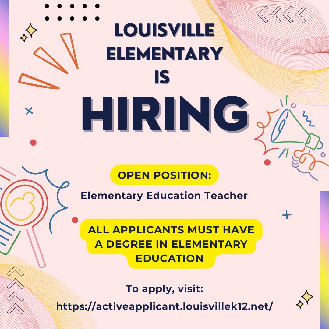📚 Join Our School Family! We're Hiring! 🌟
Are you passionate about education and making a difference in children's lives? If so, we want YOU to be a part of our amazing team! Applications can be found activeapplicant.louisvillek12.net