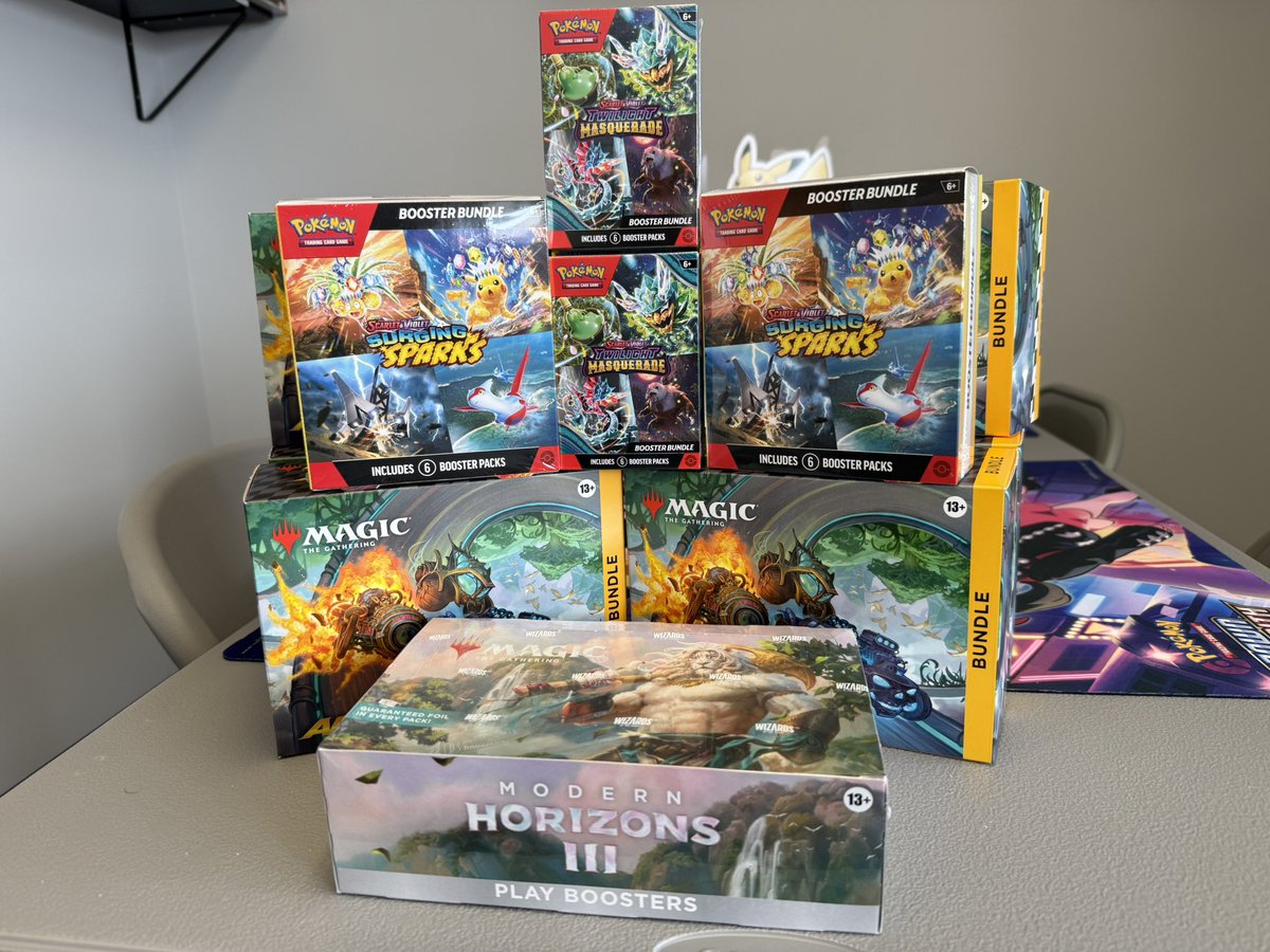 🚨 In shop restock alert 🚨 

Surging sparks and twilight masquerade booster bundles

Aetherdrift bundles and Modern Horizons III

If you’re in the Findlay Ohio area feel free to visit, we’re open until 6:30pm tonight!
7430 Timberstone Dr. Suite 105