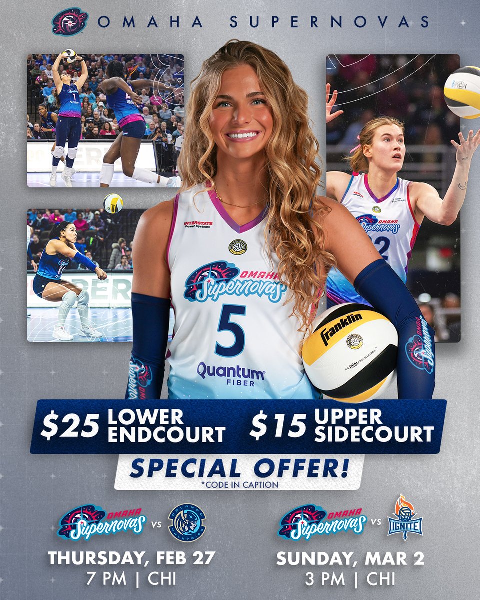 2️⃣ BIG UPCOMING MATCHES FOR THE SUPERNOVAS!

🔥 Don't miss out on your FIRST PLACE Supernovas taking on two of the best teams in the league, #2 Orlando Valkyries and #4 Indy Ignite! Use the promo code below to buy your discounted tickets today and get ready to bring the noise!