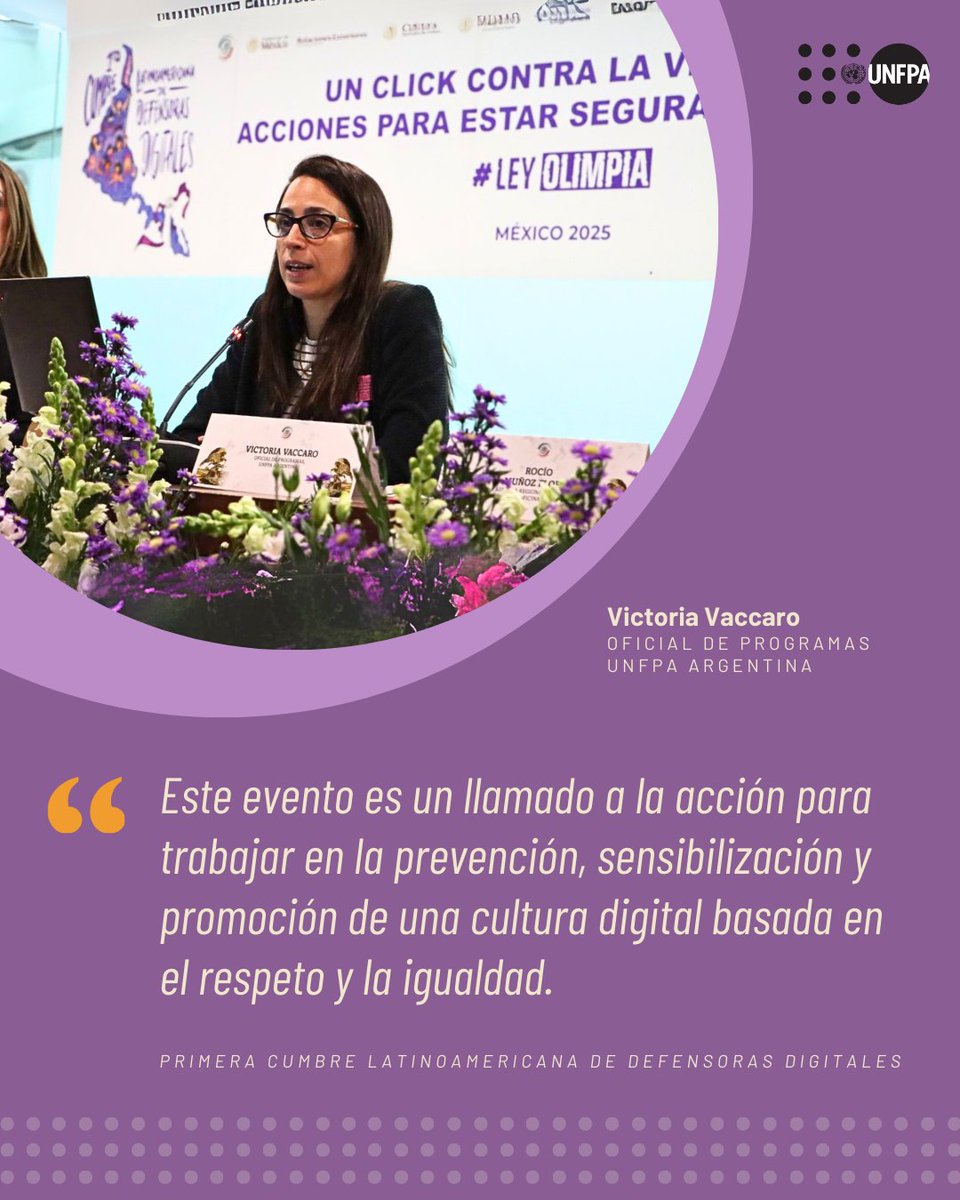 UNFPA México (@unfpamexico) on Twitter photo #1CLDD 📢🟣 El impacto de la #ViolenciaDigital es real y trasciende pantallas. El acoso en línea, la difusión no consentida de imágenes y la suplantación de identidad son sólo algunas manifestaciones que generan miedo, silencian y aíslan: Victoria Vaccaro <a href="/UNFPAargentina/">UNFPA Argentina</a> #1CLDD 📢🟣 El impacto de la #ViolenciaDigital es real y trasciende pantallas. El acoso en línea, la difusión no consentida de imágenes y la suplantación de identidad son sólo algunas manifestaciones que generan miedo, silencian y aíslan: Victoria Vaccaro <a href="/UNFPAargentina/">UNFPA Argentina</a>