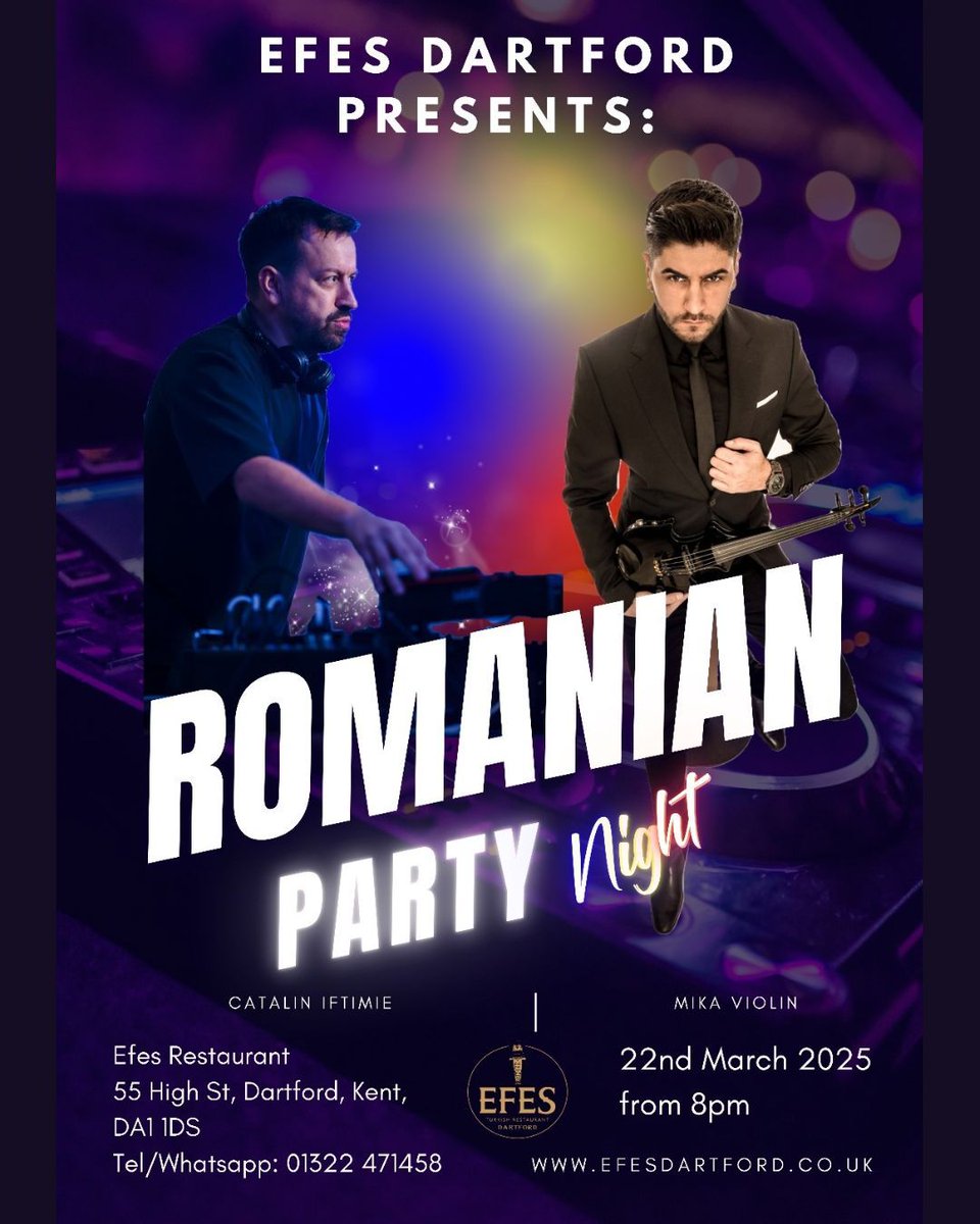 Next month, EFES Dartford is hosting a Romanian Party Night with the incredible talents of Catalin Iftimie and Mike Violin. Mark your calendars and gather your friends and family to join in the fun filled evening with music, dance, and a party atmosphere.