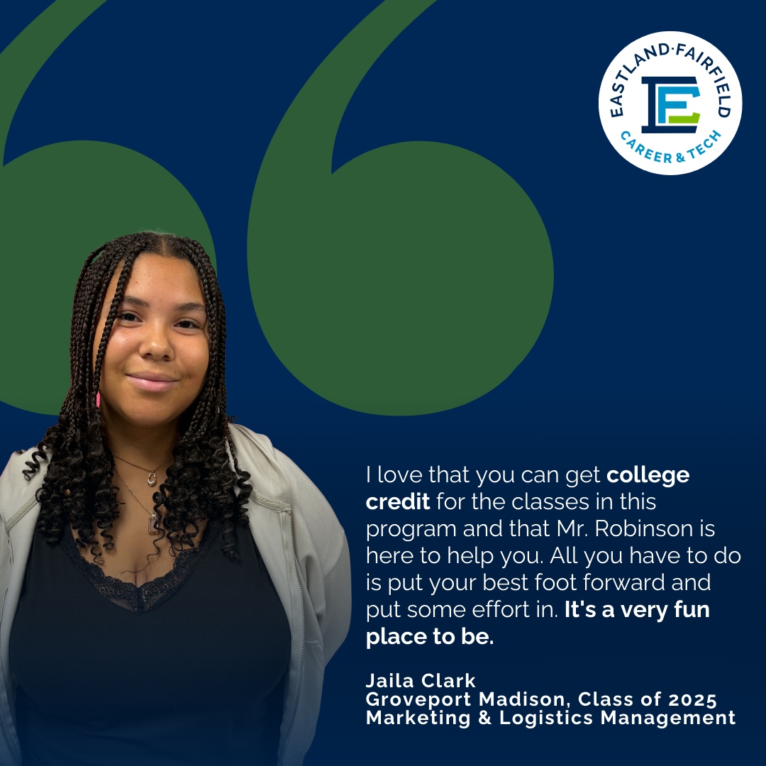 Jailia, a Class of 2025 student from Groveport Madison, loves the opportunities her Marketing &amp; Logistics Management program provides. Not only can she earn college credit, she’s setting herself up for success!

#YourFutureOurFocus
