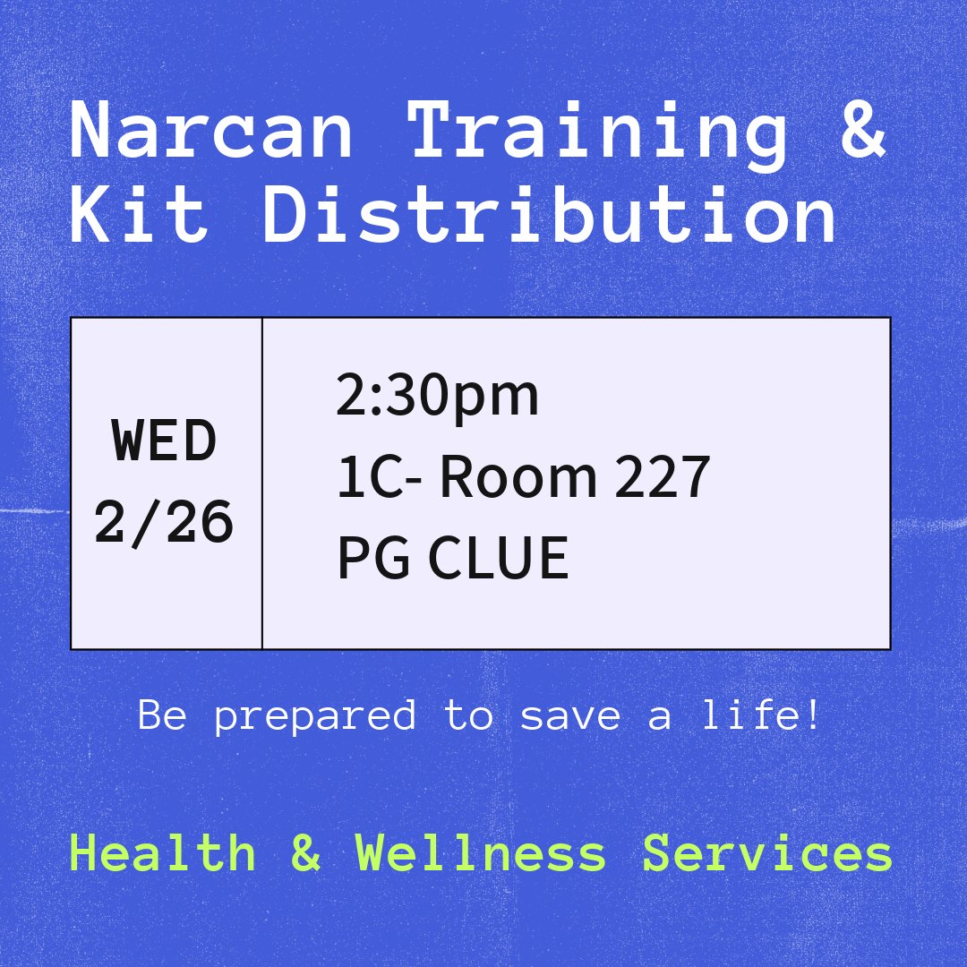 CSI_Wellness's tweet photo. Join us!
Health & Wellness Events this week:
Narcan Training & Kit Distribution
Wednesday, 2/26
2:30pm
1C-227
First Aid Training
Thursday, 2/27
2:30pm
1C-111
Pre-registration required!
#CSIHW #CSIHealthWellness #MyCSI #CollegeOfStatenIsland #CSIDolphins #CUNY https://t.co/UjjWZAkHVu