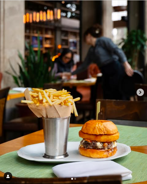 Let's grab lunch today at the Grange 
Brandt beef, bleu cheese, bacon, onion rings, bourbon bbq sauce, fries.
#downtownsac #sacfarm2fork
